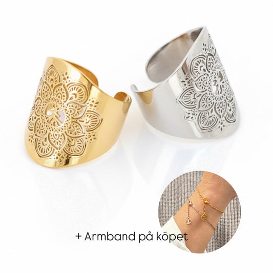 Mandala ring Silver - Adjustable size