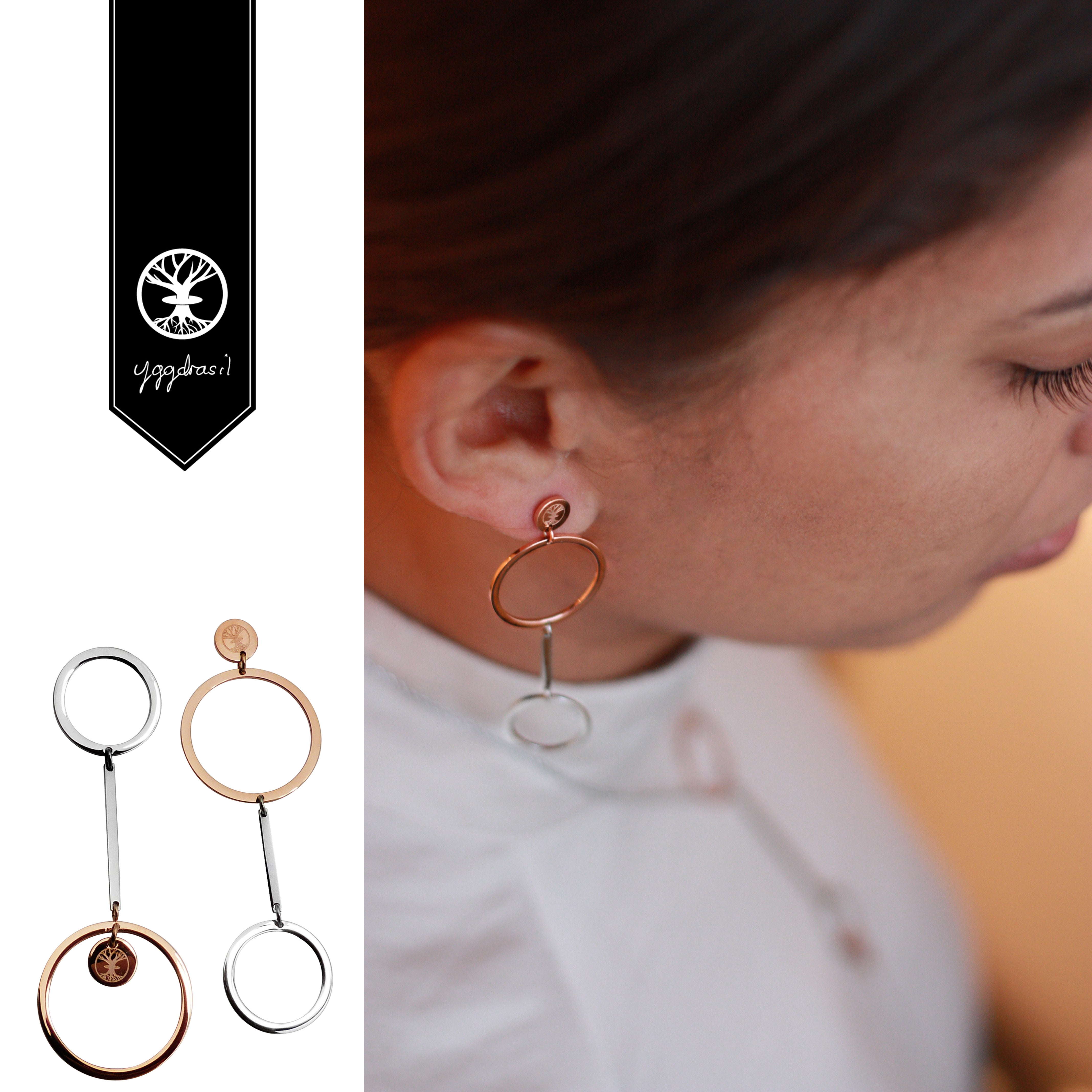 Yggdrasil by Sweden långa örhängen Be Unique ringar cirklar Earrings rosé / stål