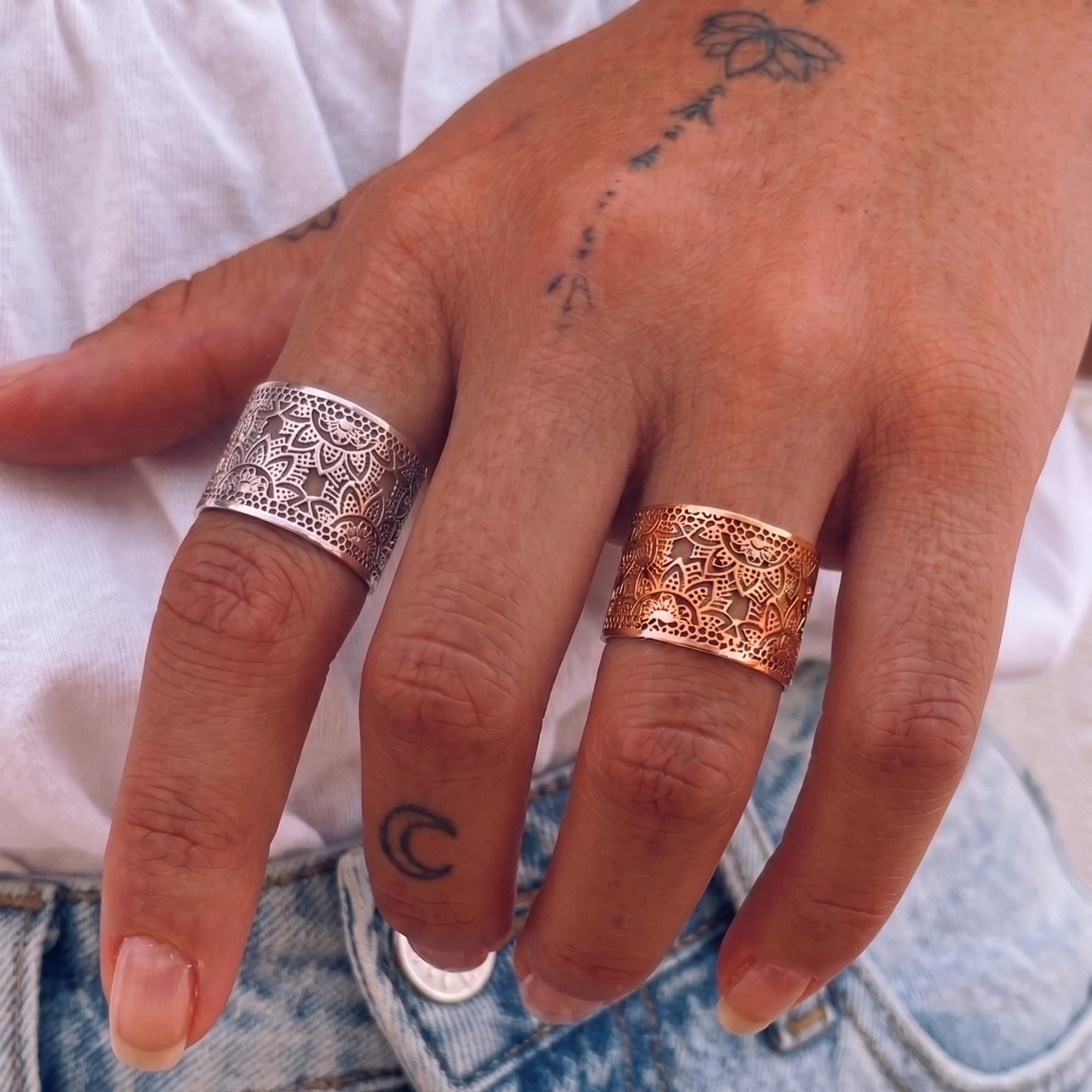 Yggdrasil boho yoga smycken Goddess ringar i stål och guld