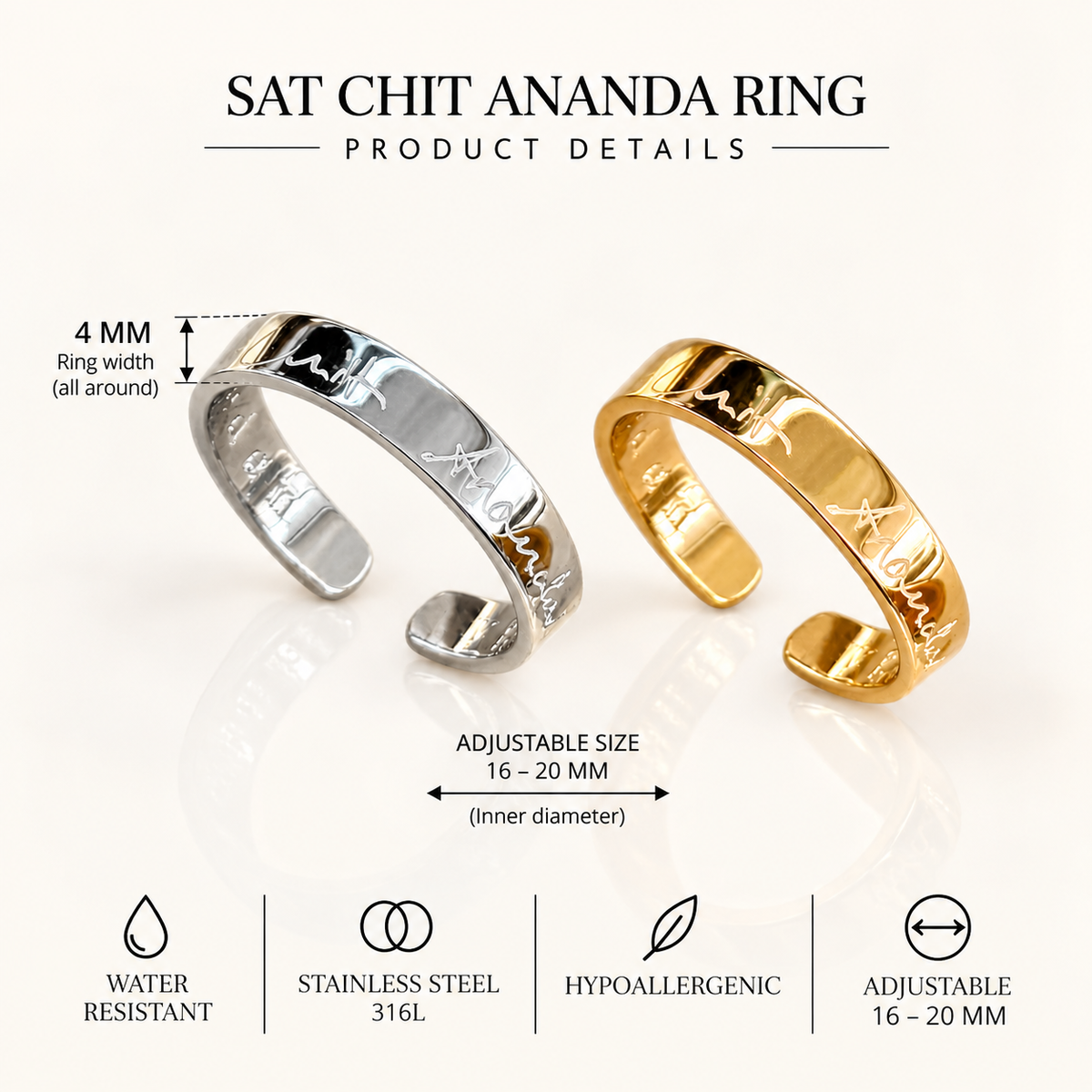 सच्चिदानन्द Sat Chit Ananda Ring – Adjustable Sanskrit Mantra Ring