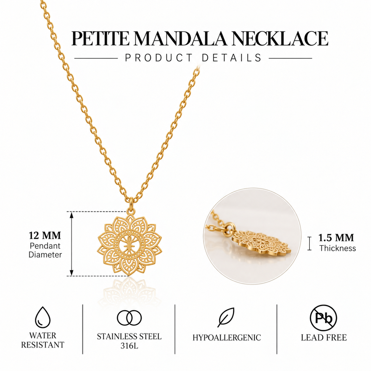 Petite Mandala Necklace – Scandinavian Boho Stainless Steel Necklace