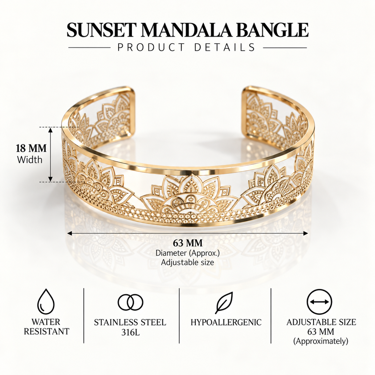 Sunset Mandala Bangle – Adjustable Scandinavian Boho Cuff