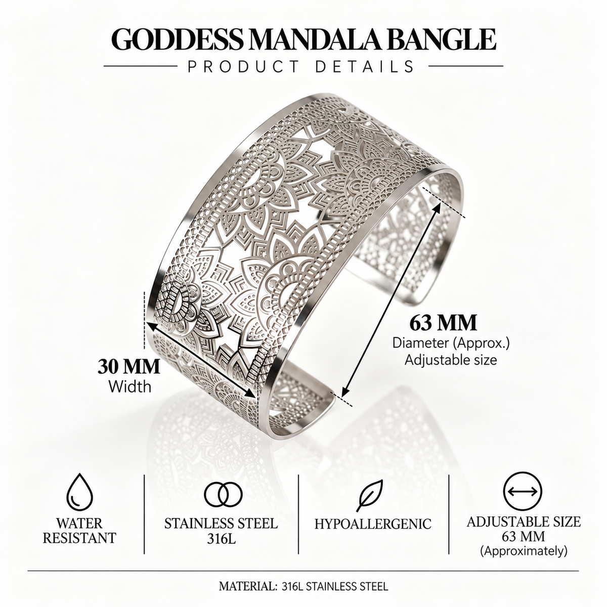 Goddess Mandala Bangle – Adjustable Scandinavian Boho Cuff