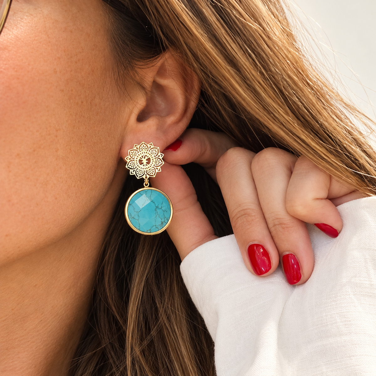 Mandala & Turquoise Drop Earrings
