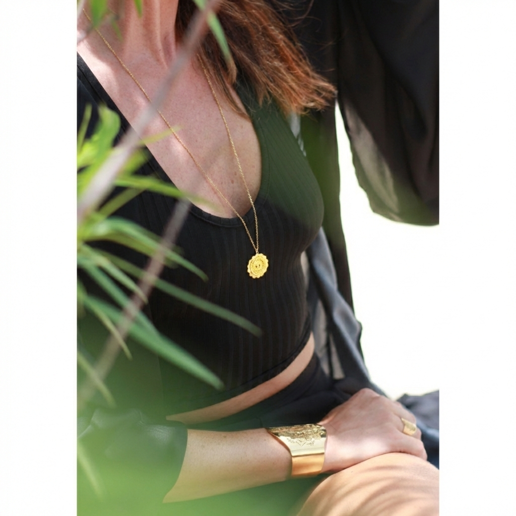 Bohemiskt mandala halsband i guld från yggdrasil smycken