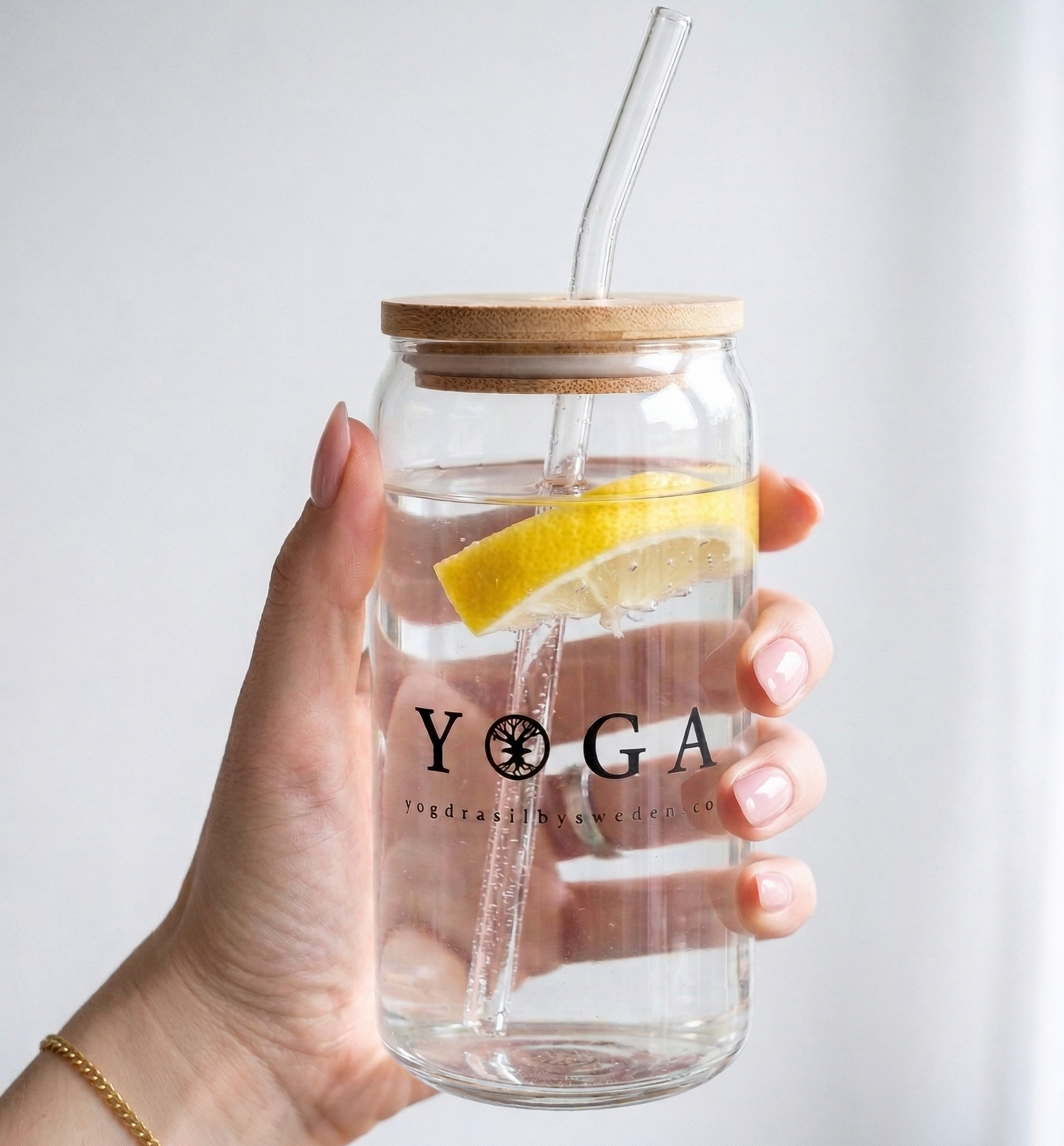 Yoga Yggdrasil glass mug with bamboo lid