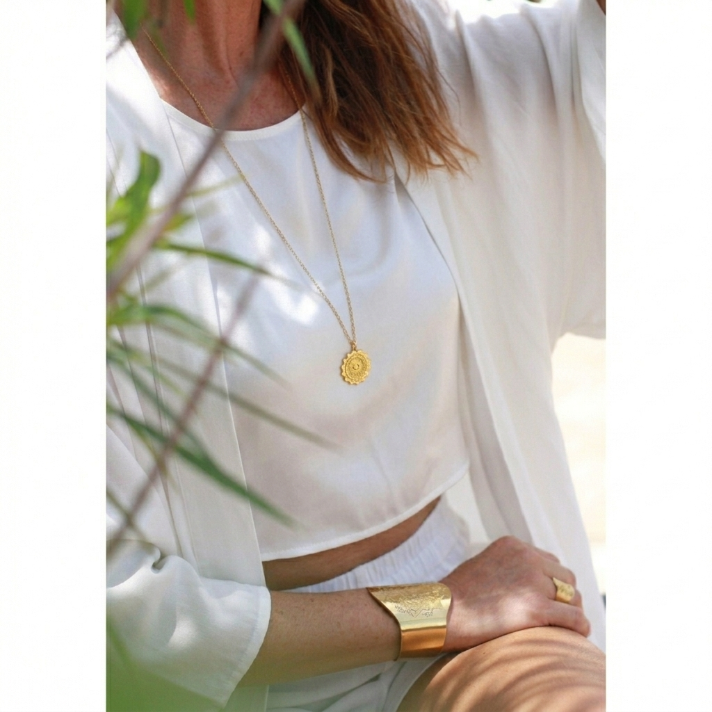 bohemiska smycken - Mandala halsband i guld