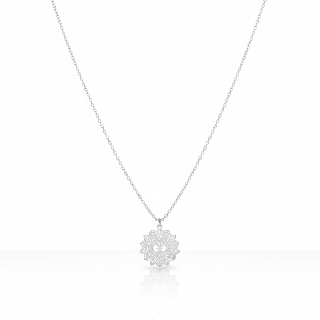 Petite Mandala Necklace, Steel & Gold