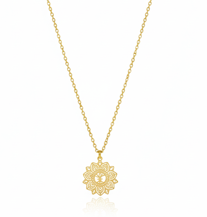 Petite Mandala Necklace, Steel & Gold