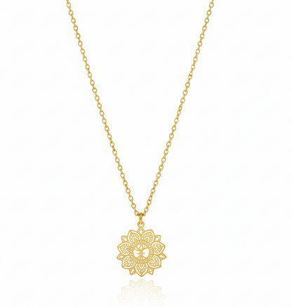 Petite Mandala Necklace, Steel & Gold