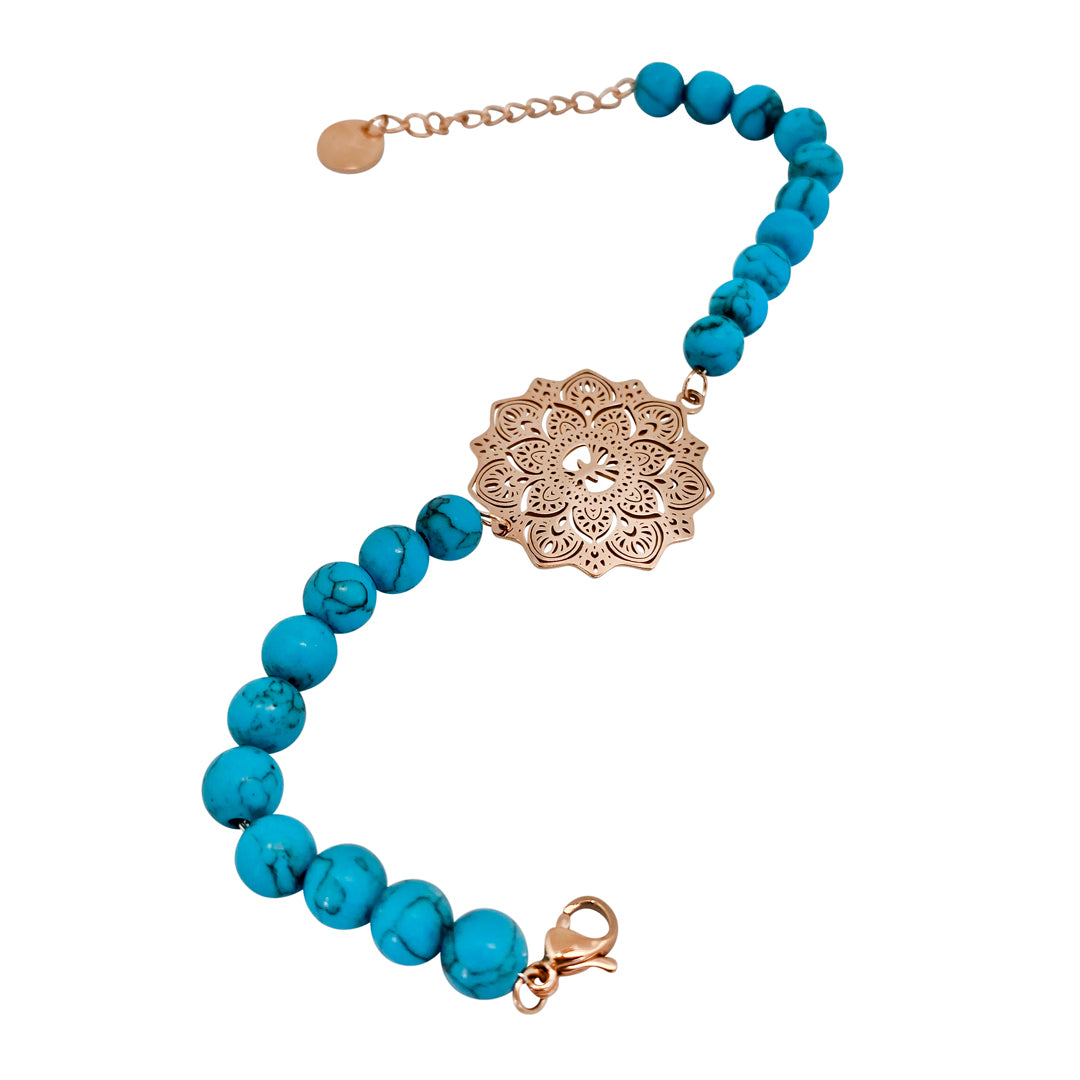 Turquoise Mala Bracelet, steel/rose gold