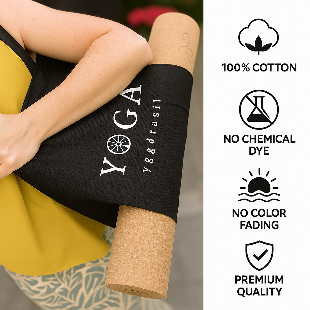 Yoga tote bag - yogaväska svart bomull Yggdrasil