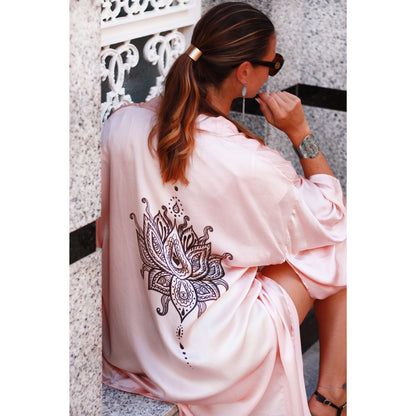 Yggdrasil long tassle earrings mandala, långa örhängen rosa kimono