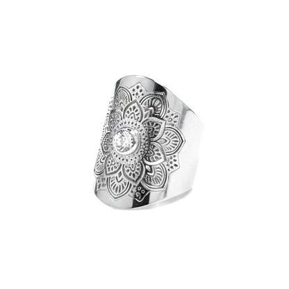 Luxury Zirconia Mandala ring - Adjustable size, Gold & Steel