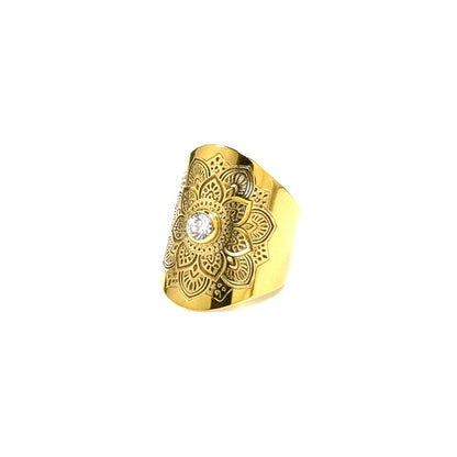 Luxury Zirconia Mandala ring - Adjustable size, Gold & Steel
