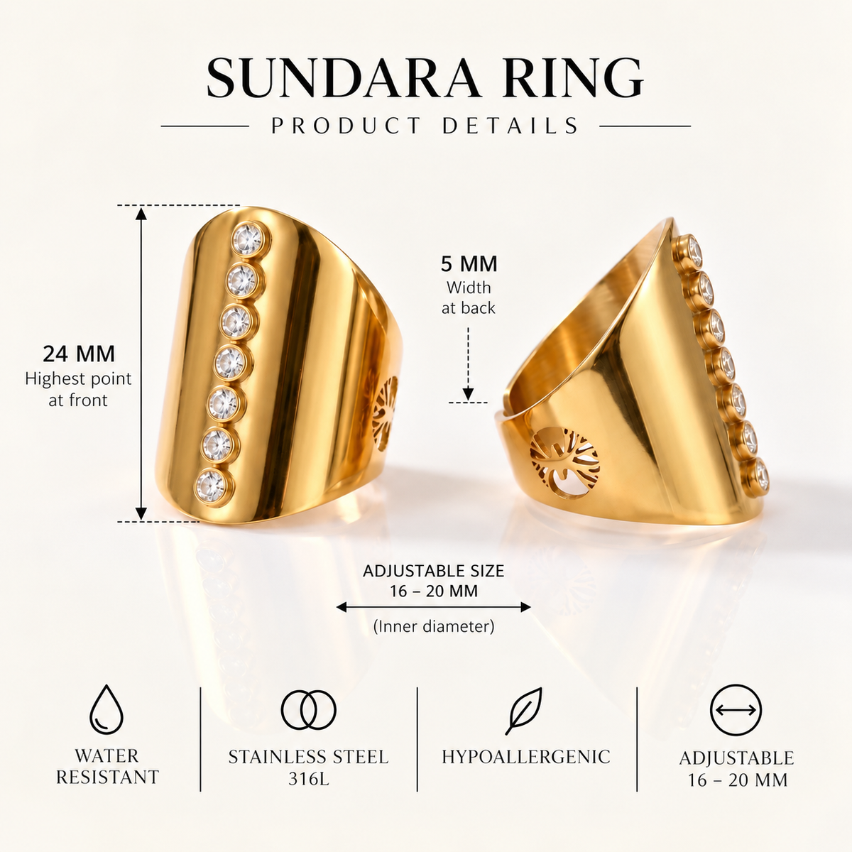 सुन्दर Sundara Ring – Adjustable Scandinavian Boho Statement Ring