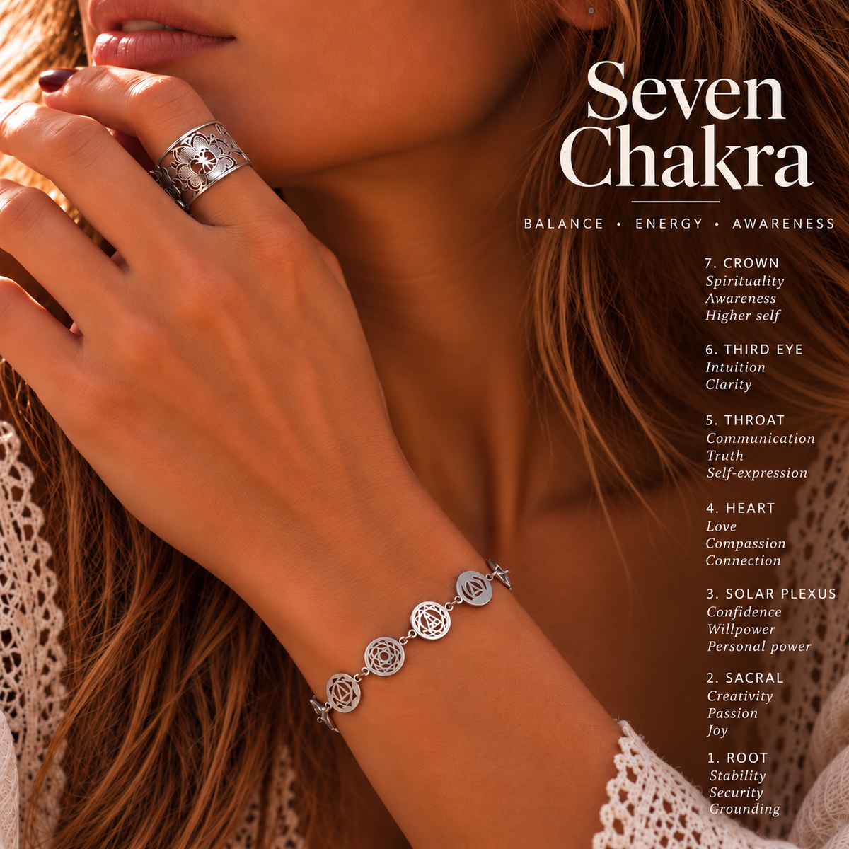 Seven Chakra Bracelet – Boho Bracelet in Stainless Steel