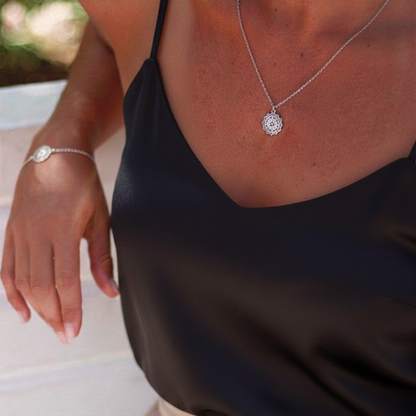 Petite Mandala Necklace, Steel & Gold