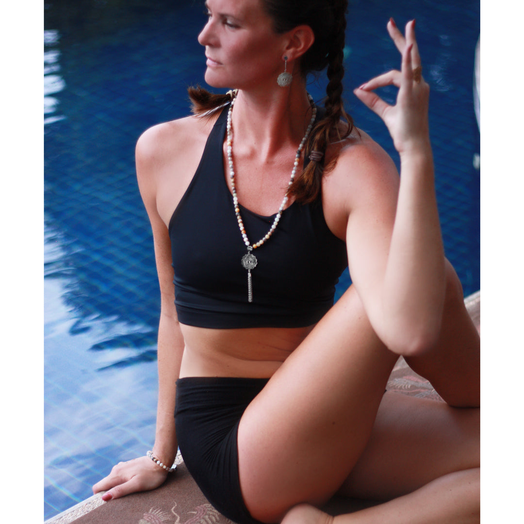 Svart Onyx Mala-halsband med Roséguld Mandala