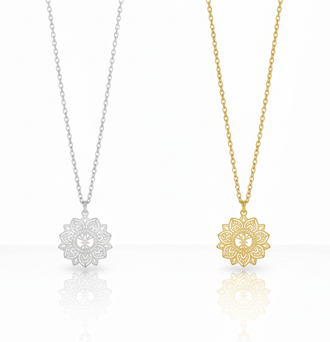 Mini mandala halsband i stål och guld Yggdrasil by Sweden smycken