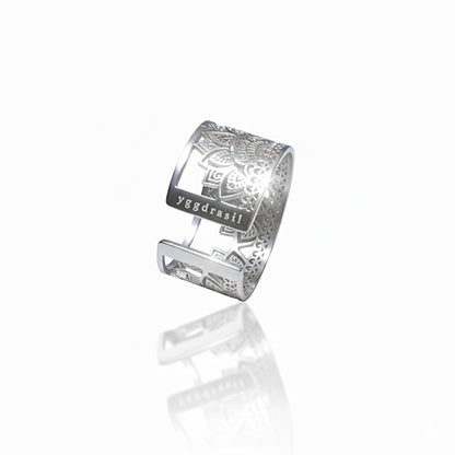 Sunset Mandala Adjustable Ring – Steel & Gold