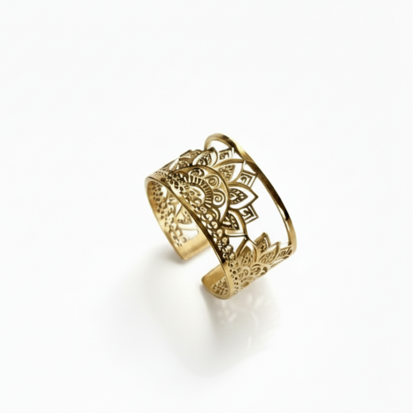 Sunset mandala ring gold Yggdrasil by Sweden jewlery