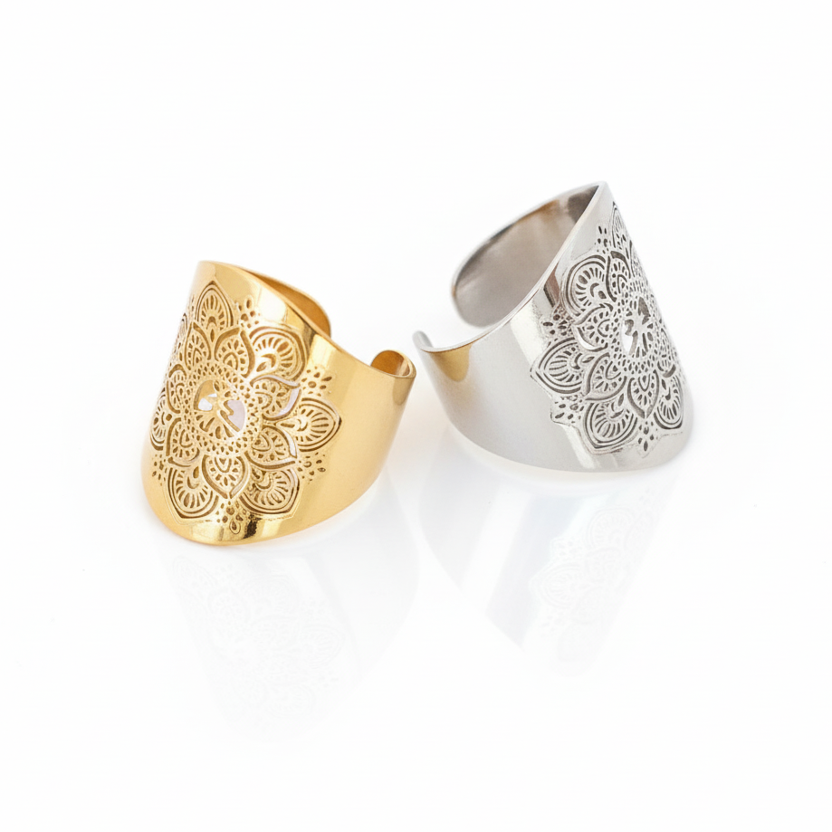 Yggdrasil by Sweden mandala ring öppningsbar fri storlek stål guld