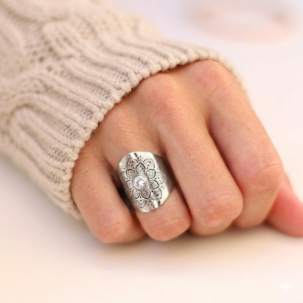 Boho smycken ring i silver Yggdrasil by Sweden Mandala