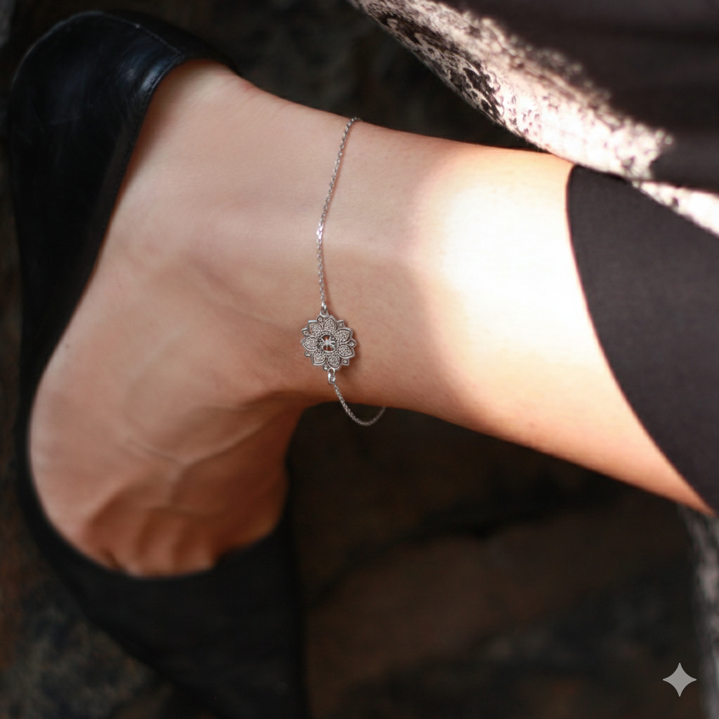 Yggdrasil by sweden mandala boho fotlänk i stål / silver