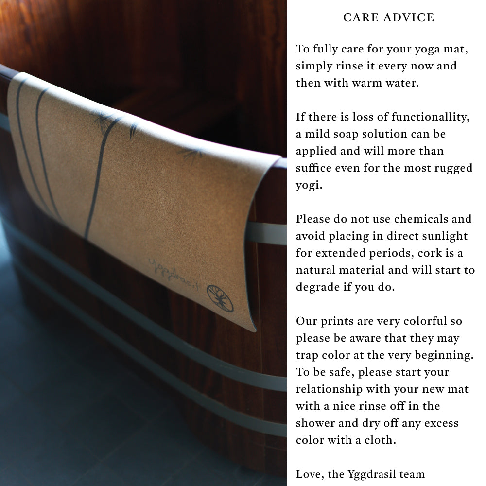 skötselråd yogamatta kork - yggdrasil yoga träningsmatta