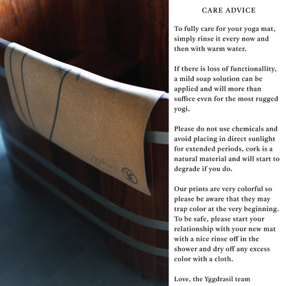skötselråd yogamatta kork - yggdrasil yoga träningsmatta
