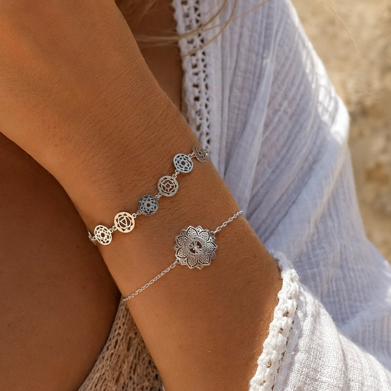 Bohemian bracelets with chakra symbols and mandala charm from Yggdrasil by sweden