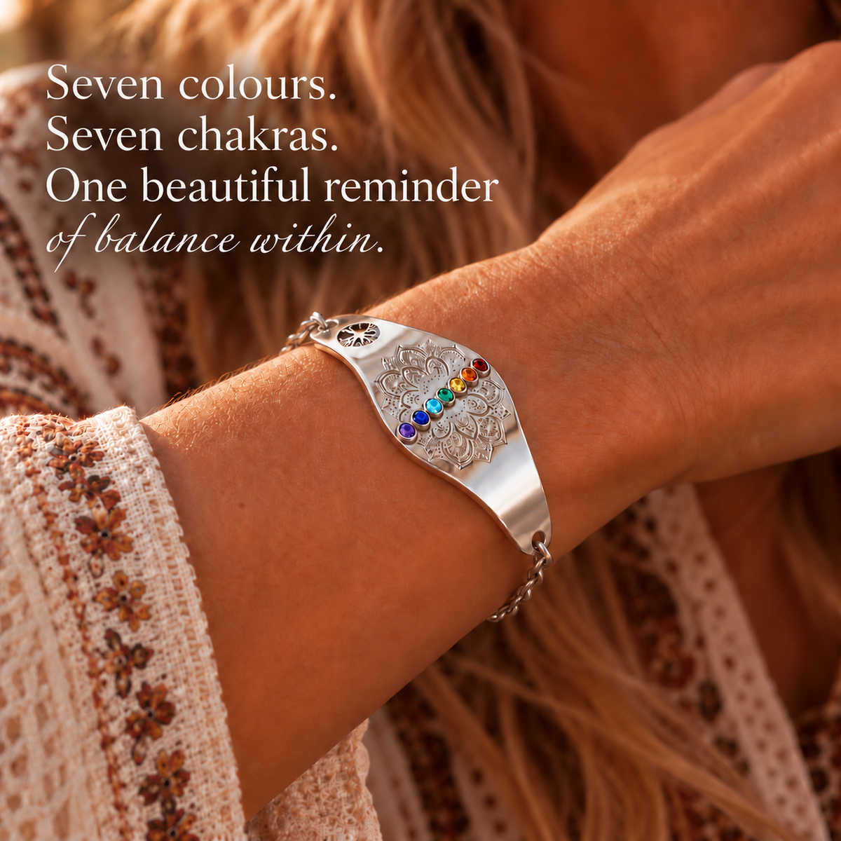 Chakra coloured stone bracelet from yggdrasil 