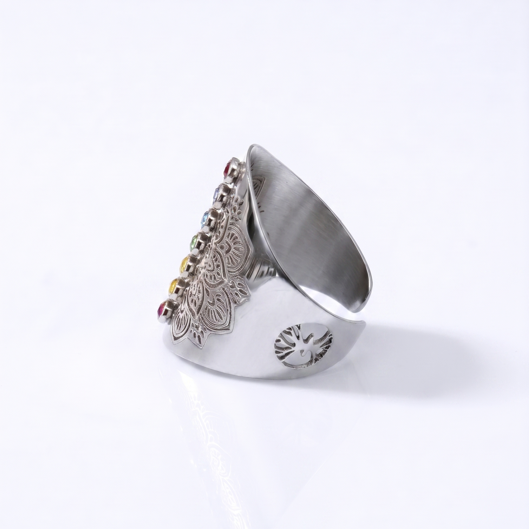Yggdrasil smycken bohemiska chakra stenar på ring i silver stål