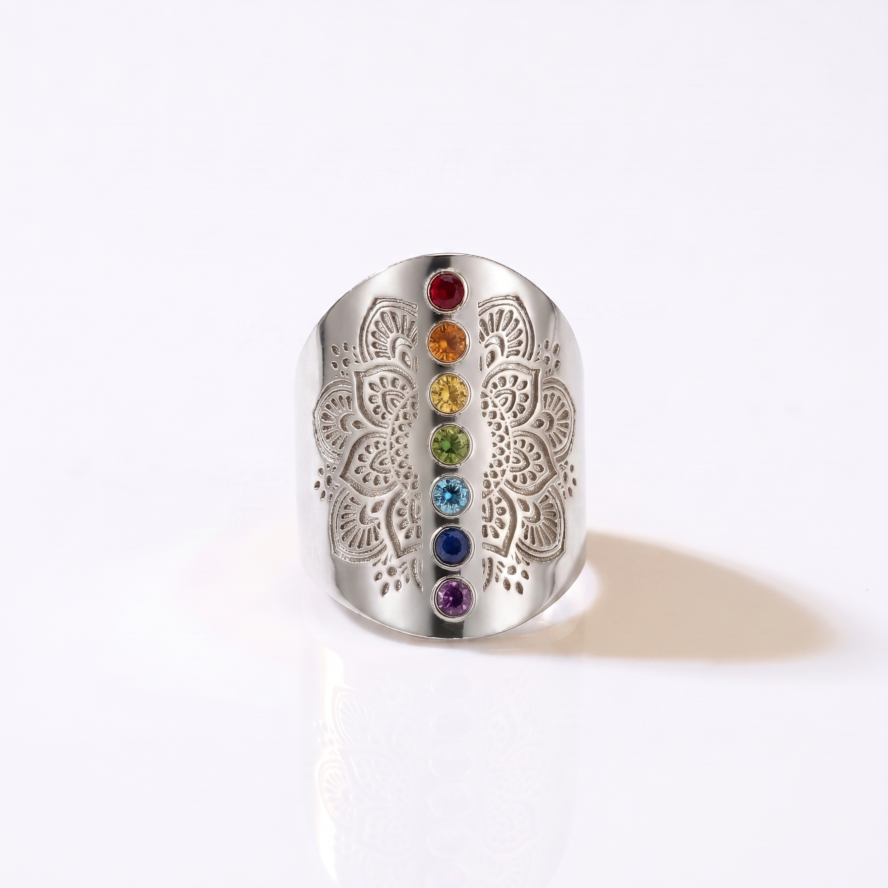 Yggdrasil smycken bohemiska chakra stenar på ring i silver