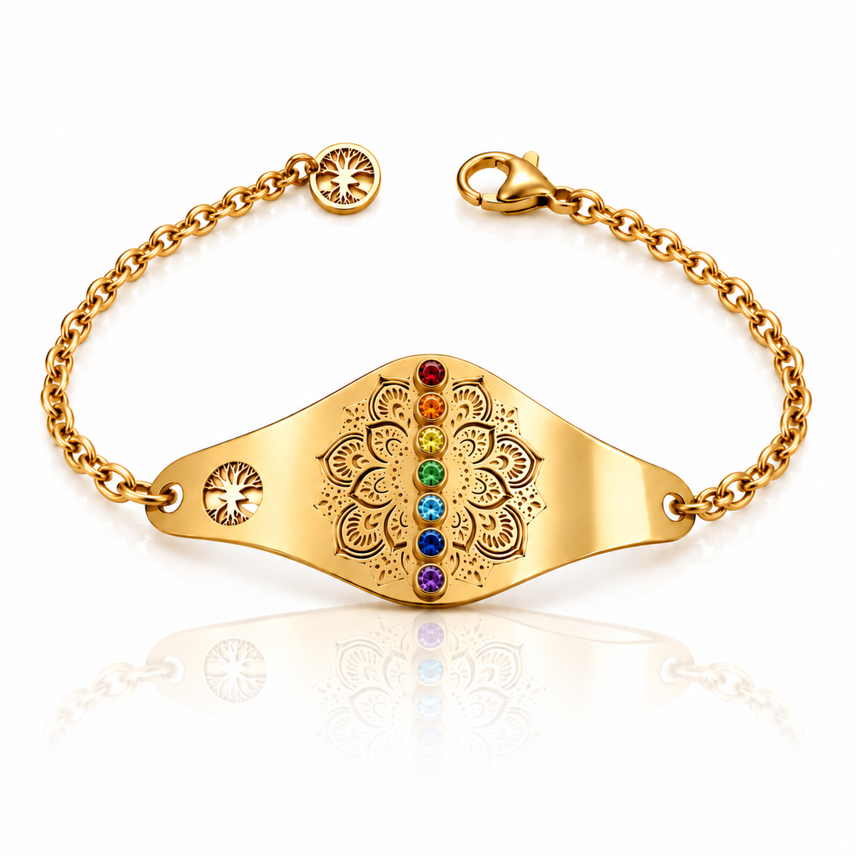 Chunky Chakra Bracelet in gold with seven chakra stones
