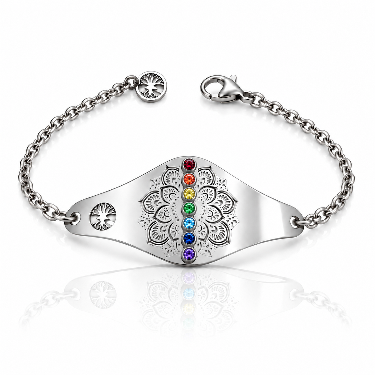 Chunky Chakra Bracelet in silver with seven chakra stones