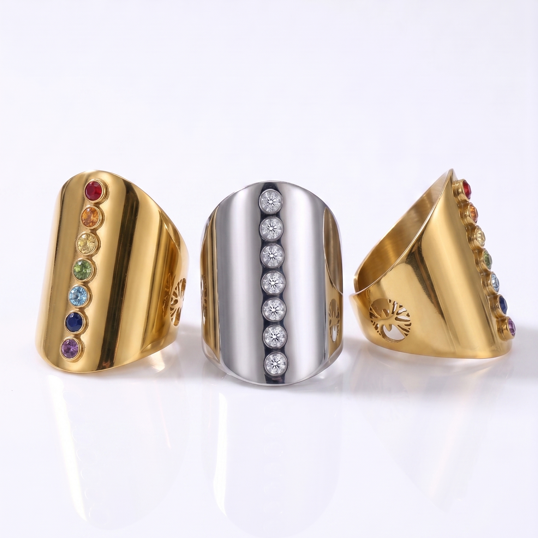 Sundara boho ring med chakra stenar yggdrasil smycken guld och silver