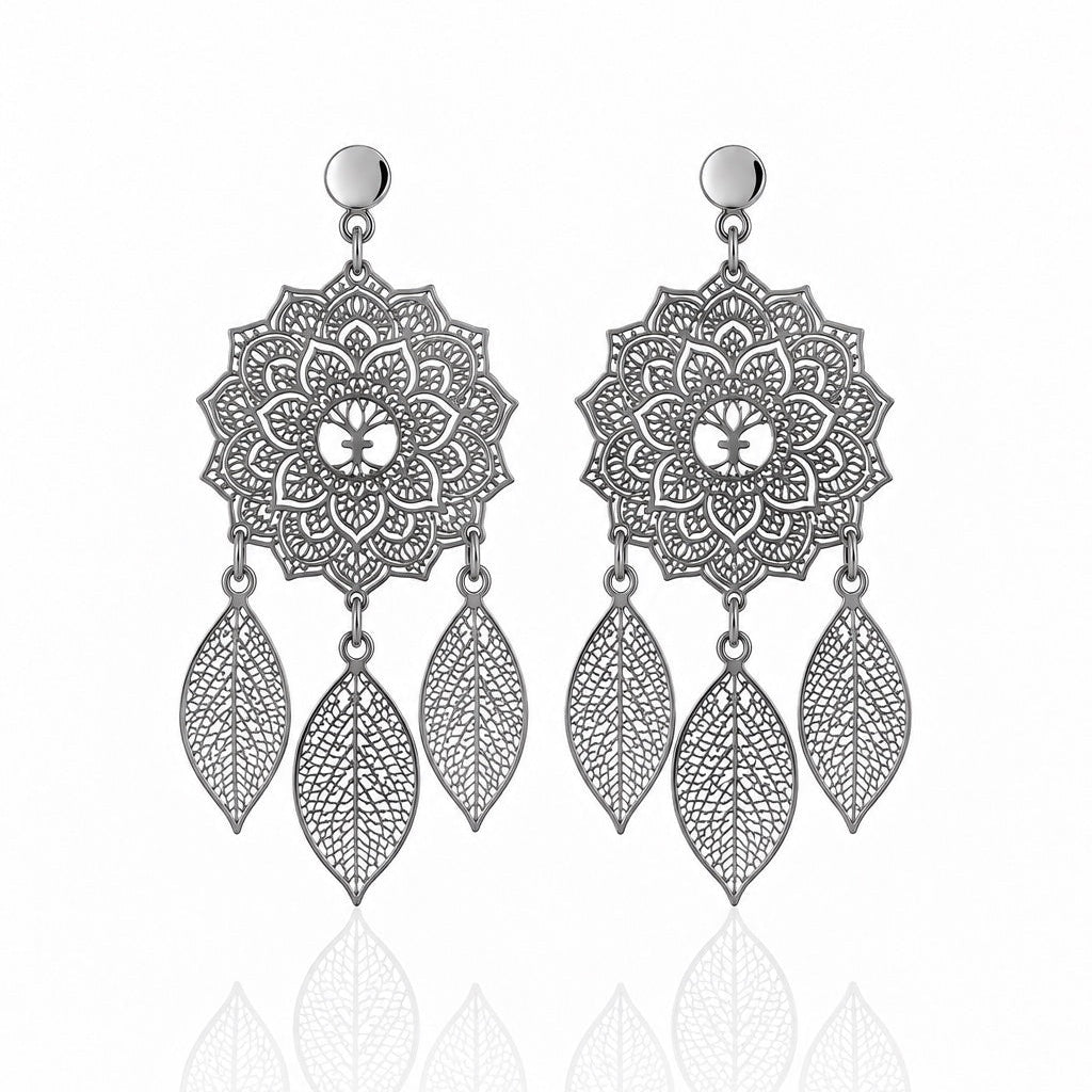 Mini Dreamcatcher Earrings silver on white background