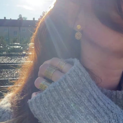 Mandala Mini Drop Earrings, Steel & Gold