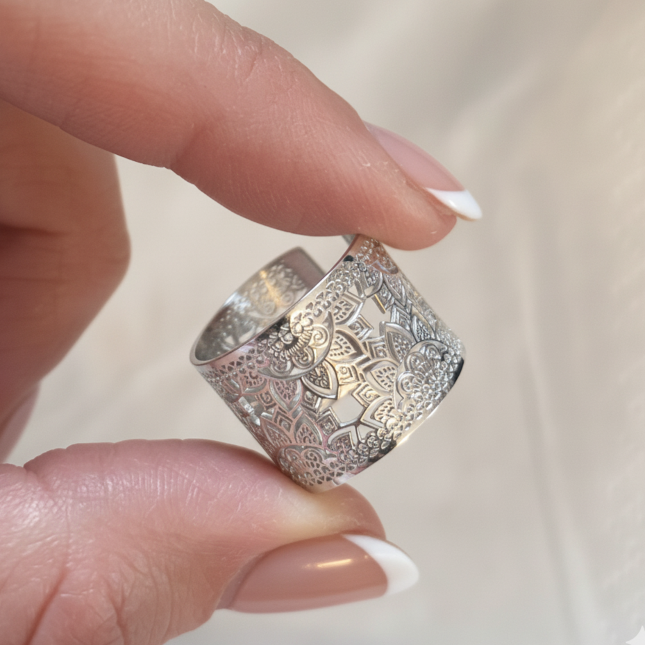 Silver mandala adjustable ring yggdrasil smycken goddess